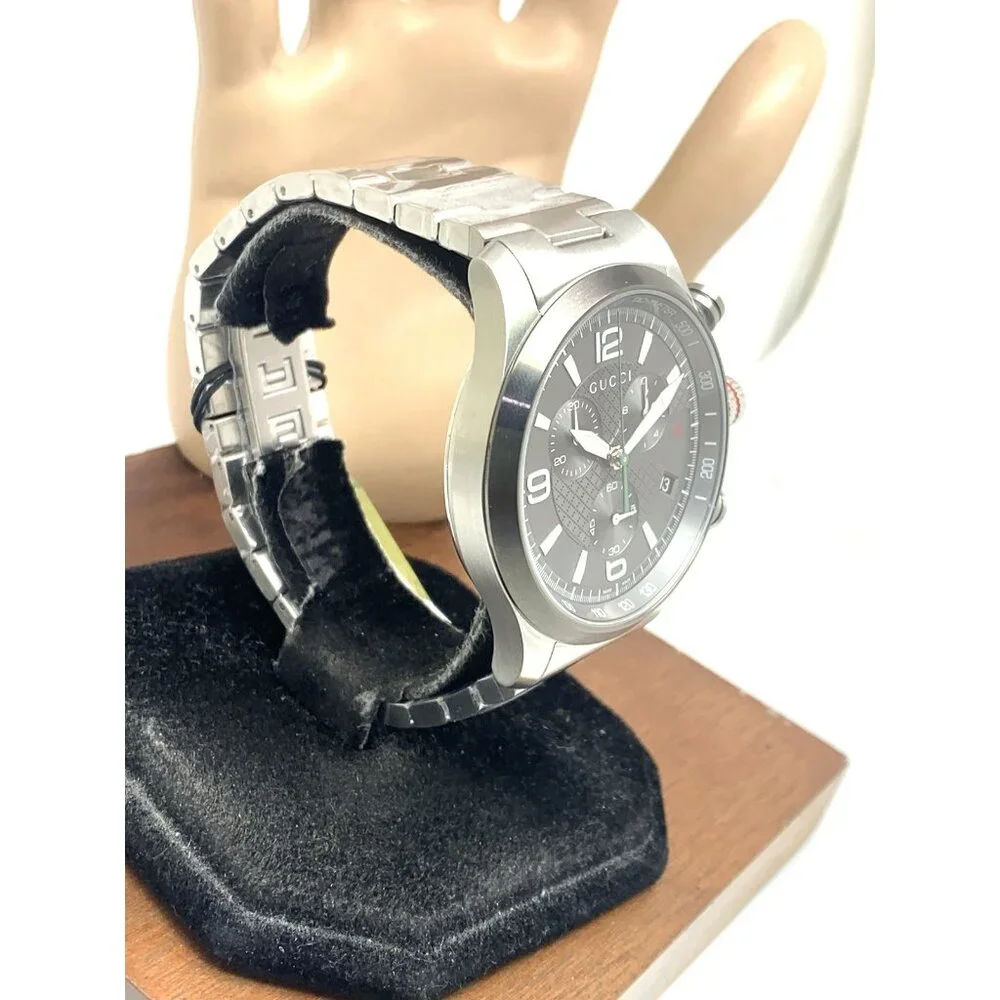 Gucci Mens Watch YA126238 G-Timeless Swiss Quartz Chronograph Gray Silver 46mm